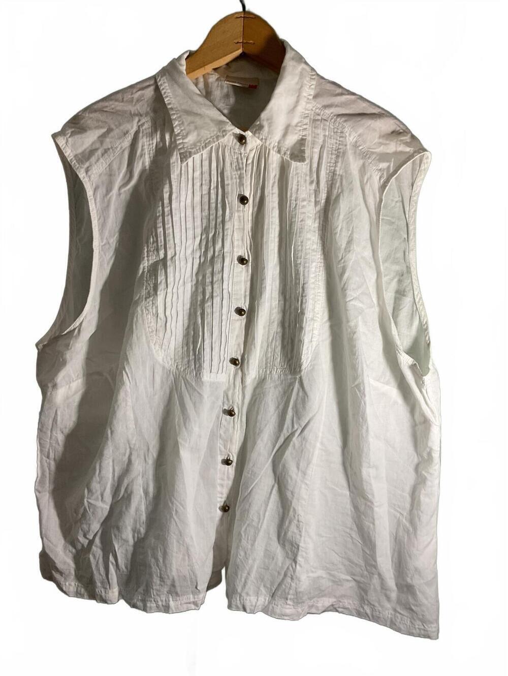Sacred Threads Sleeveless White  1/4 Button-Up Shirt with Pintuck Pleats 2X